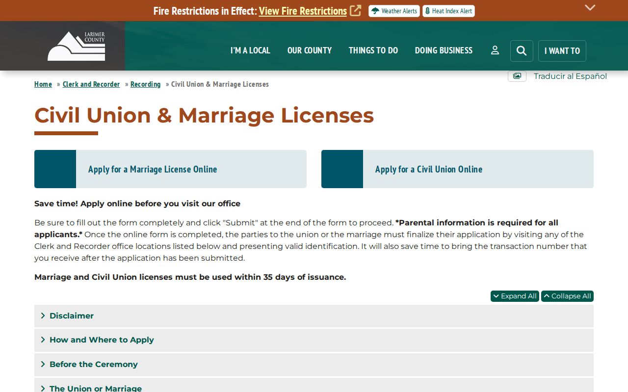 Larimer County Clerk of Court records marriage license source
