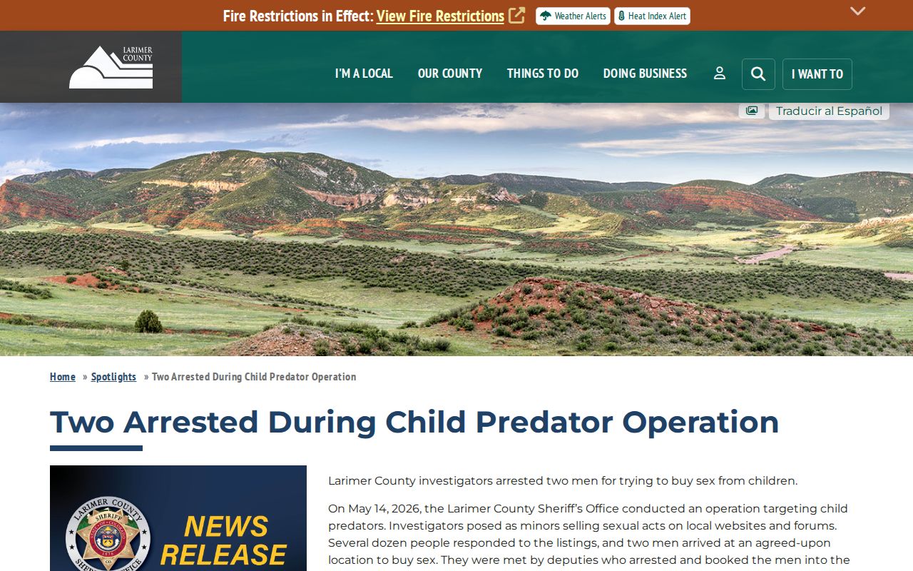 Larimer County arrest records and charges after a sheriff operation