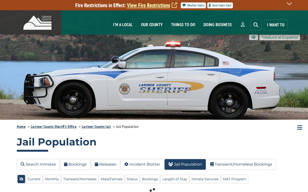 Larimer County court dockets related jail population status dashboard