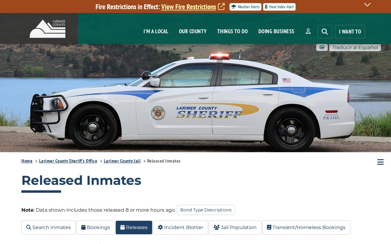 Larimer County court dockets related released inmates status page