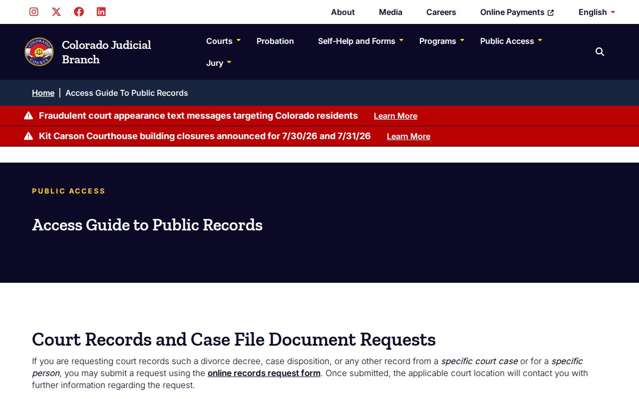 Larimer County court records access guide from Colorado Judicial Branch