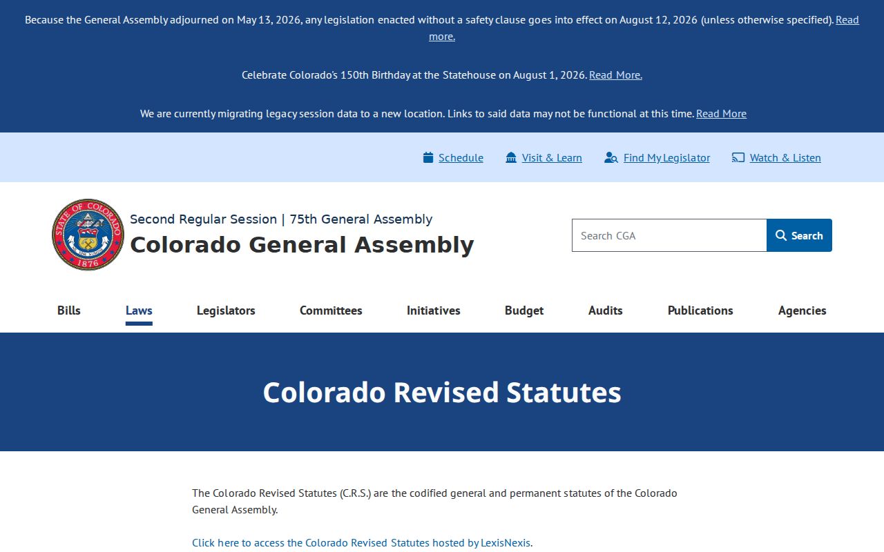 Larimer County court records Colorado Revised Statutes access page