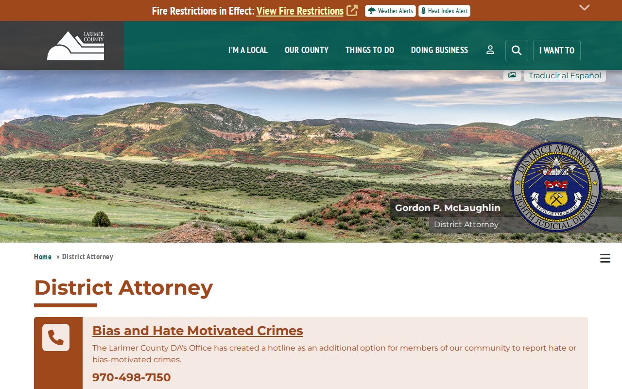 Larimer County criminal court records 8th Judicial District Attorney page