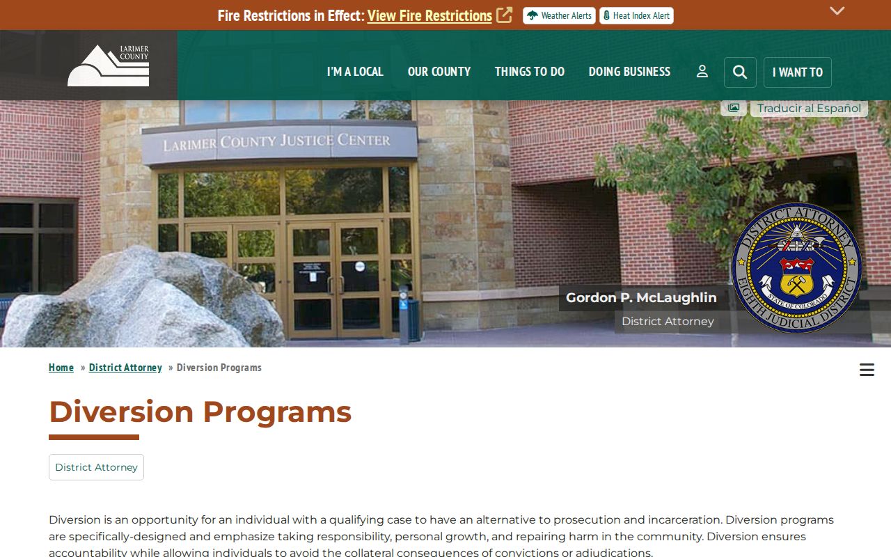 Larimer County criminal court records DA diversion programs page