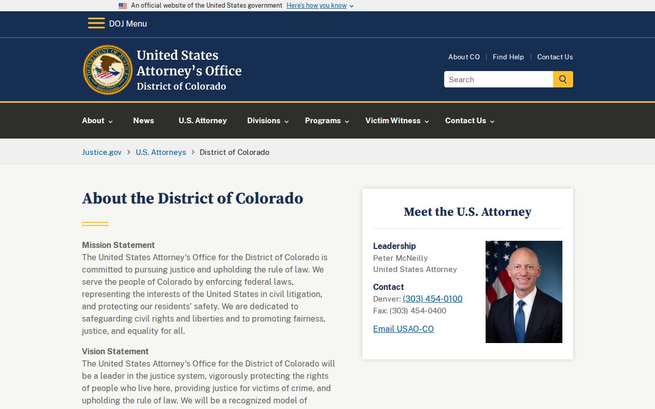 Larimer County District Court records separate U.S. Attorney District of Colorado source