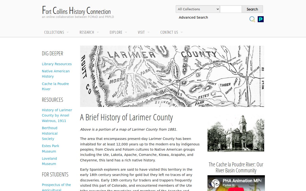 Larimer County court records county history page