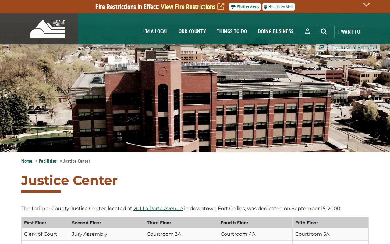 Larimer County court records Justice Center facility page