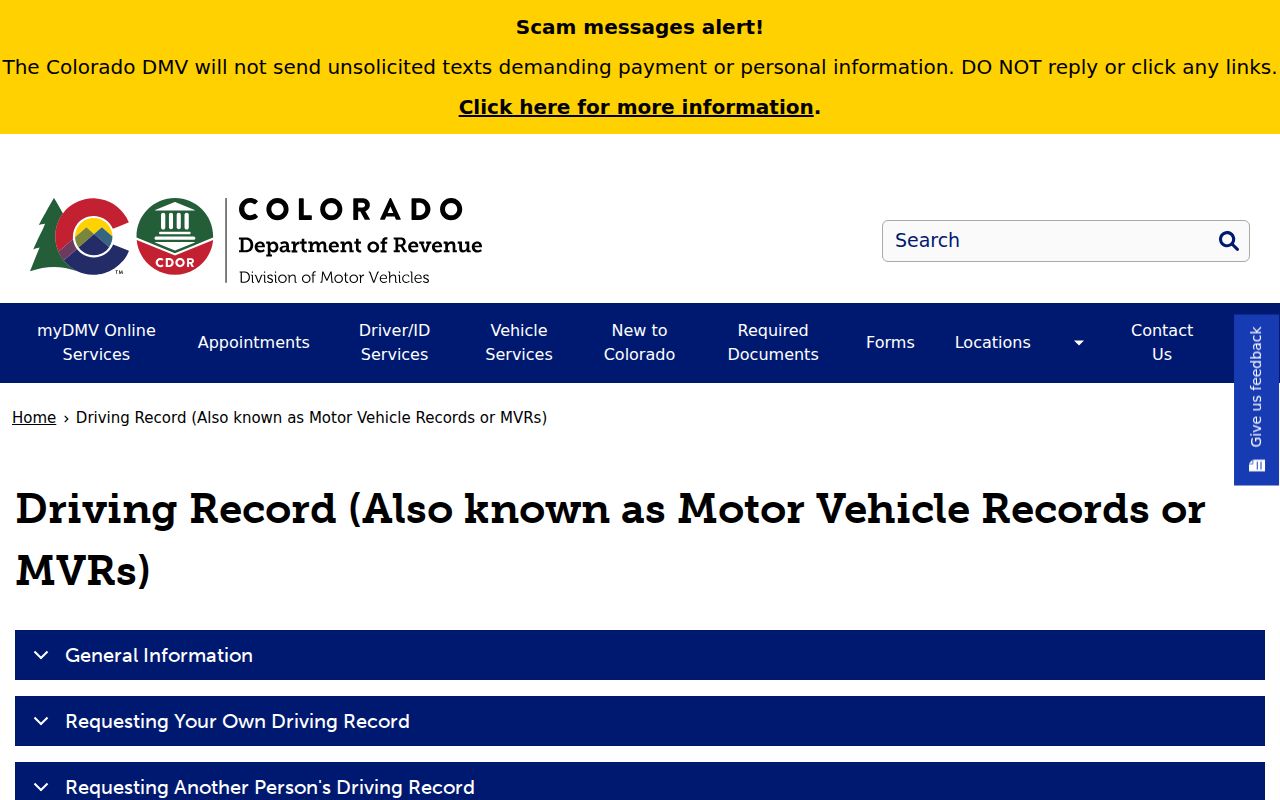 Larimer County traffic court records Colorado DMV motor vehicle record source