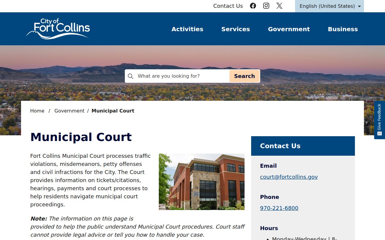 Larimer County traffic court records Fort Collins Municipal Court source