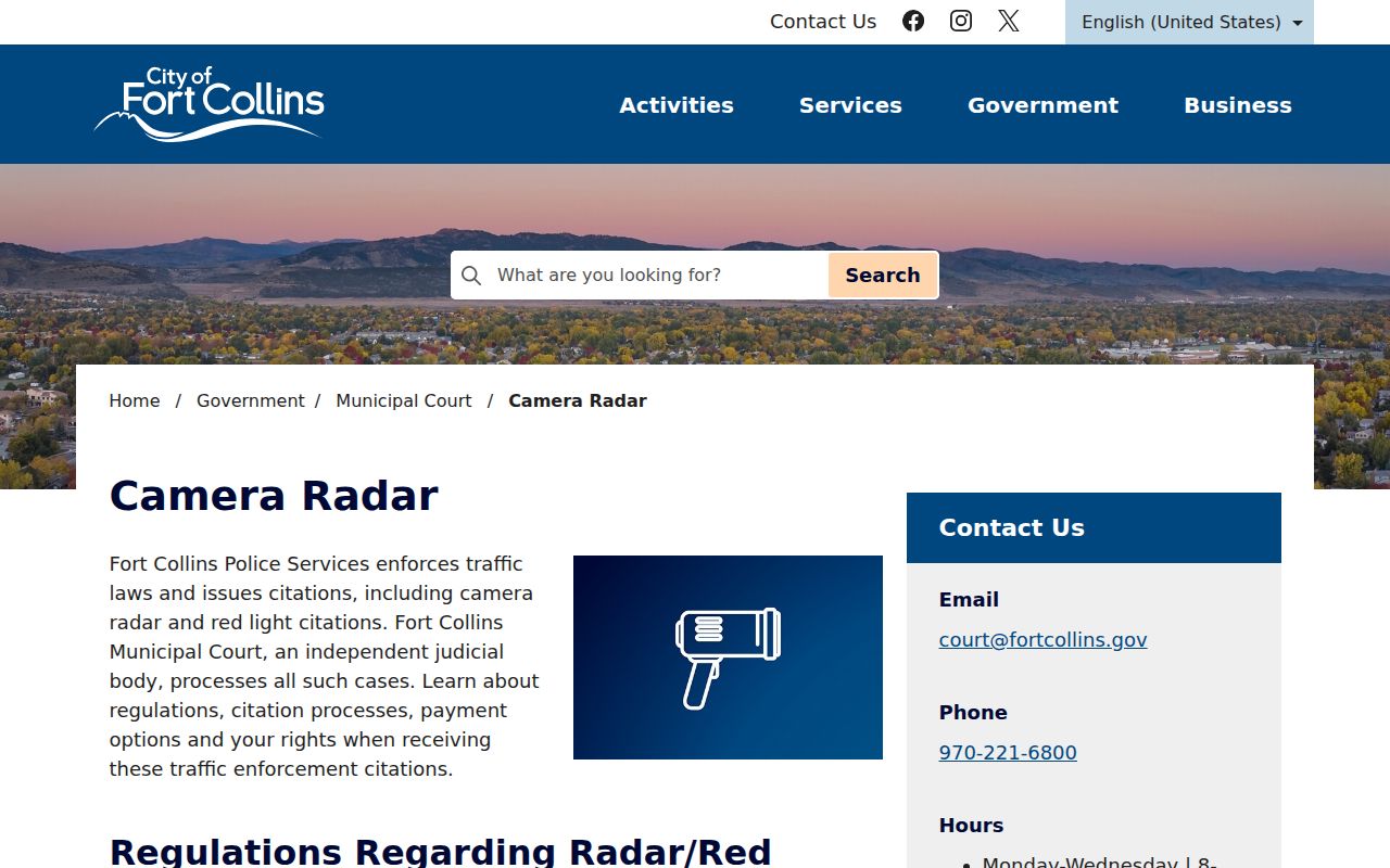 Larimer County traffic court records Fort Collins camera radar page