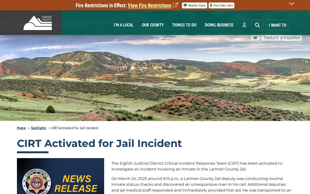 Larimer County warrant and jail records public reporting limits
